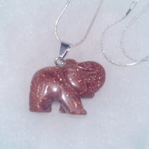 Hippie Boho Goldstone Crystal Elephant Silver 24” Neck…